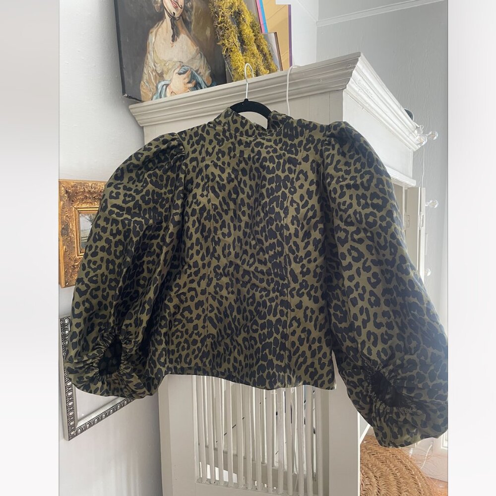 Ganni Puff Sleeve Leopard Top